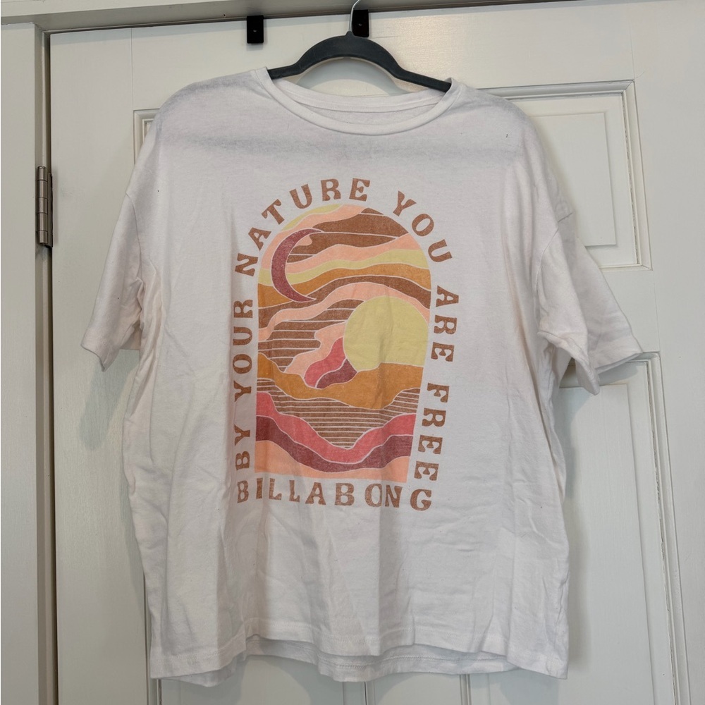 Billabong White Tee with Sunset Wave Graphic